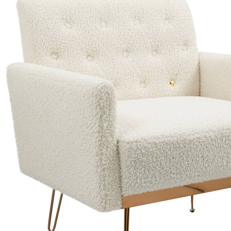 Velvet Upholstered Armchair Single Sofa Modern Tufted Reading Chairs Gold Metal Leg Wingback Chairs for Living Room Bedroom