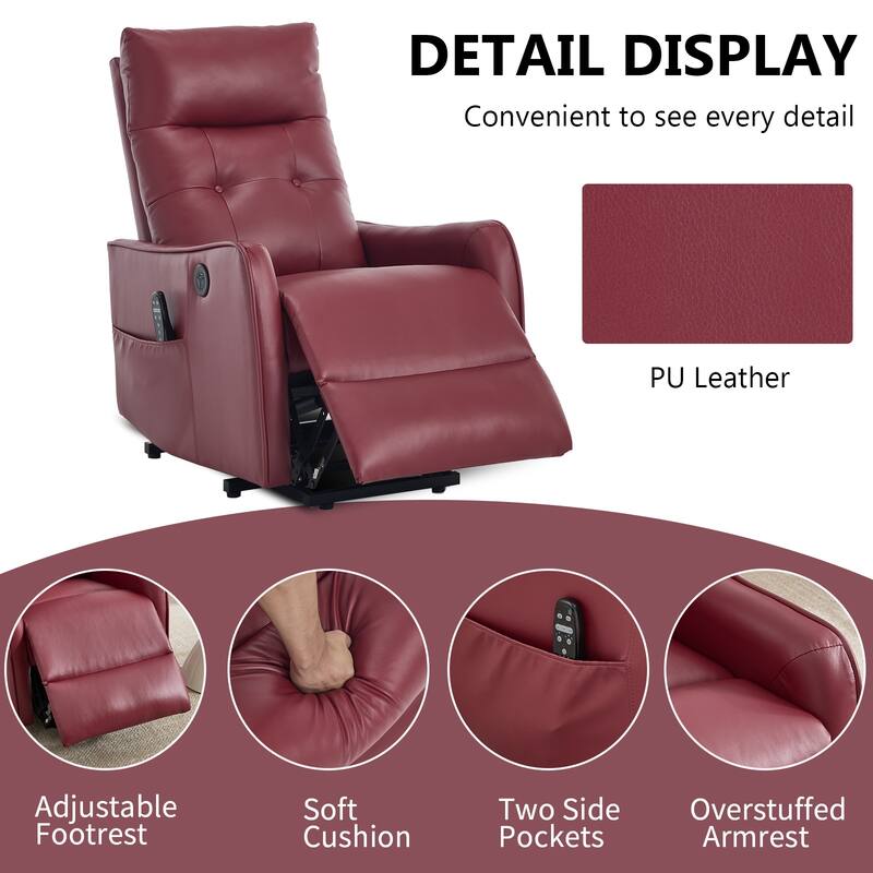 Power Lift Recliner Chair with Massage & Heat, PU Leather Single Motor Heavy Duty Recliner Chair, Lounge Chair with USB Port