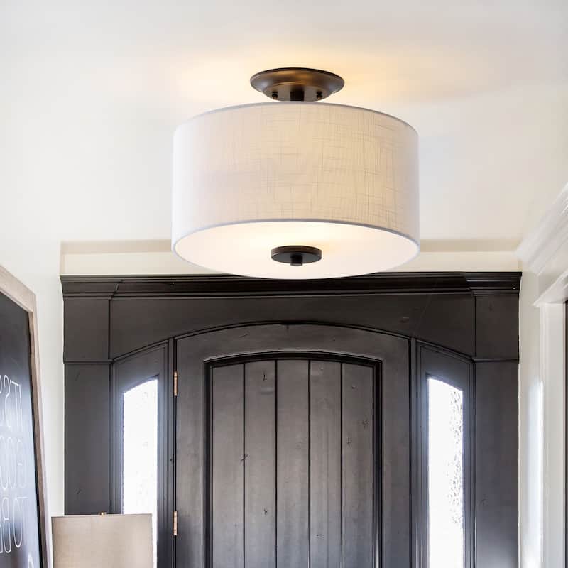 David 15" Metal LED Semi-Flush Mount, Oil Rubbed Bronze/White by JONATHAN Y