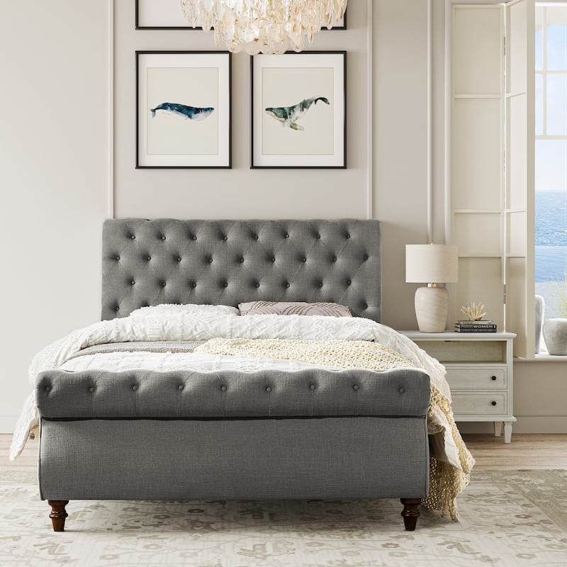 Fidelia Traditional Lighted Sleigh Platform Bed with UL Certificate by HULALA HOME