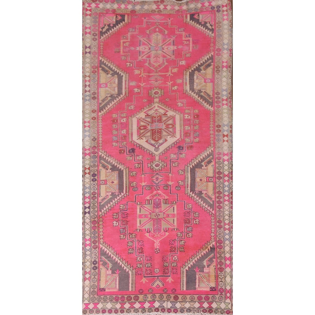Hand Knotted Oriental 100% Wool Carpet Traditional Tribal Pink Ardebil Runner Rug - 9' 10'' X 4' 4''