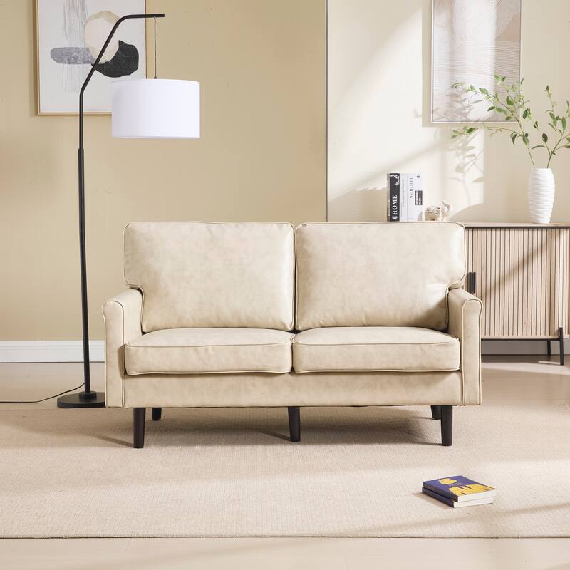 Roomfitters PU Loveseat Sofa, Mid-Century 2-Seater Couch with USB and Removable Pillow Covers for Living Room or Apartment