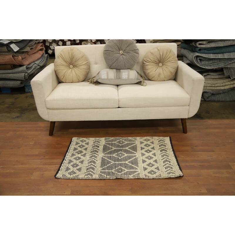 Hand Knotted Oriental 100% Wool Carpet Modern Geometric Greys & Charcoal Modern Gotti Design Area Rug - 3' 1'' X 2' 0''