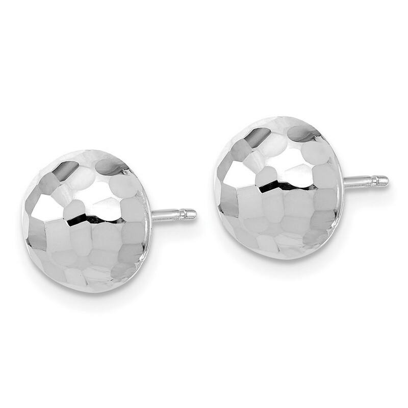 Curata 14k White Gold Polished Sparkle Cut Button Post Earrings - 9.9x9.9mm