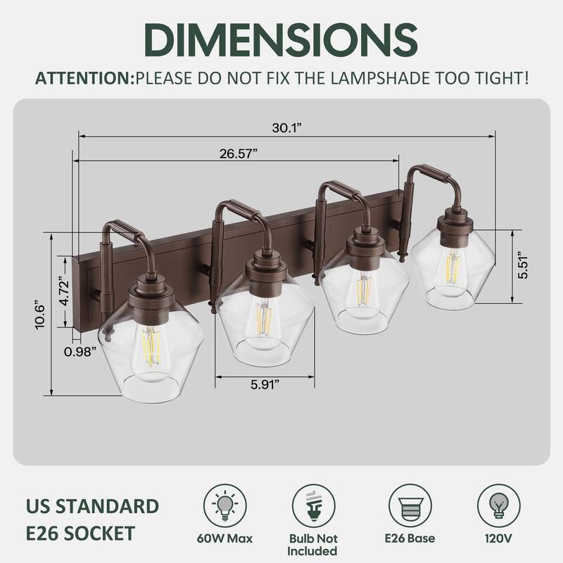 Modern 3/4-Light Bathroom Vanity Light in Oil-Rubbed Bronze/Gold