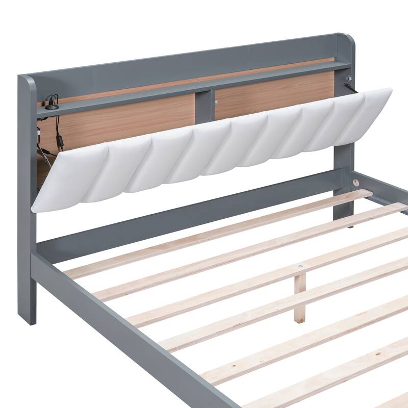 Queen size Platform Bed with USB Charging Station and Storage