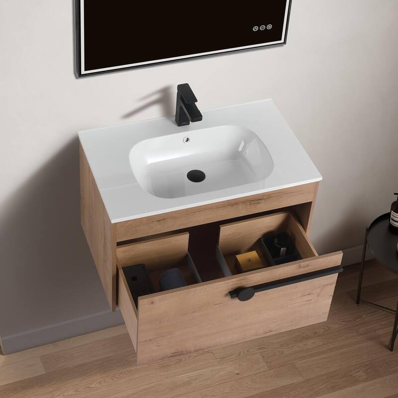 Blossom All-Wood Floating Bathroom Vanity with SMC Sink, Wall Mounted