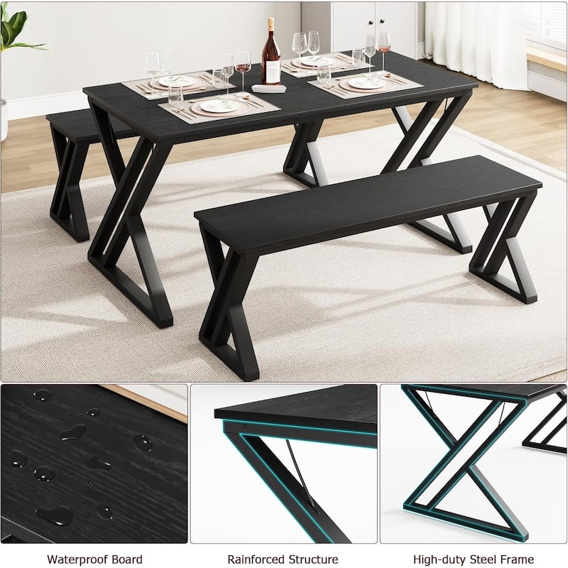 Kitchen Table Set , with X Metal Frame and Benches