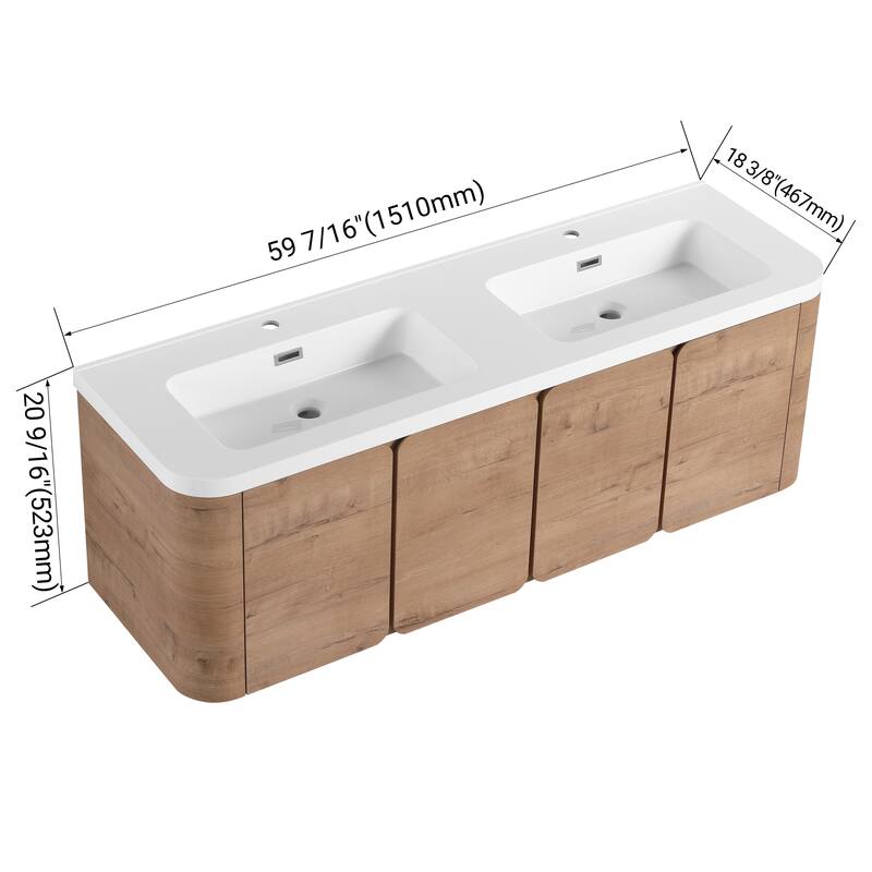Bathroom Vanity With Resin Sink In 48/60 Inch, Floating Bathroom Vanity With Soft Close Doors
