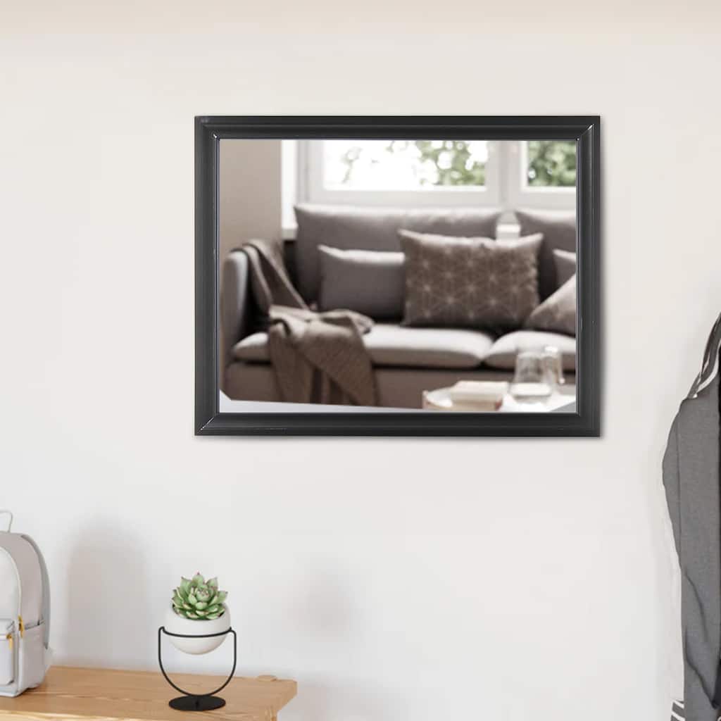 Contemporary Style Wooden Mirror with Raised Frame, Black