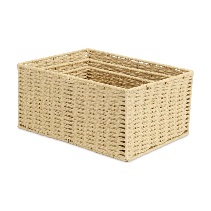 Laelia Light Brown Woven Rope Rectangular Baskets (Set of 3)