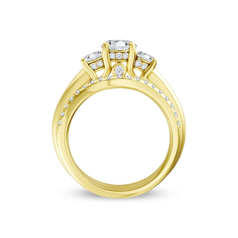 1 1/2ct TDW Diamond Three Stone Anniversary Ring Set in 14K Yellow Gold for Women