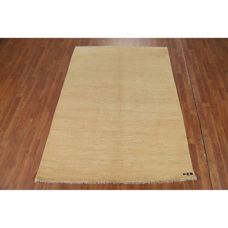 Modern Gabbeh Oriental Rug Beige Handmade Wool Carpet - 4'9"x 6'5"