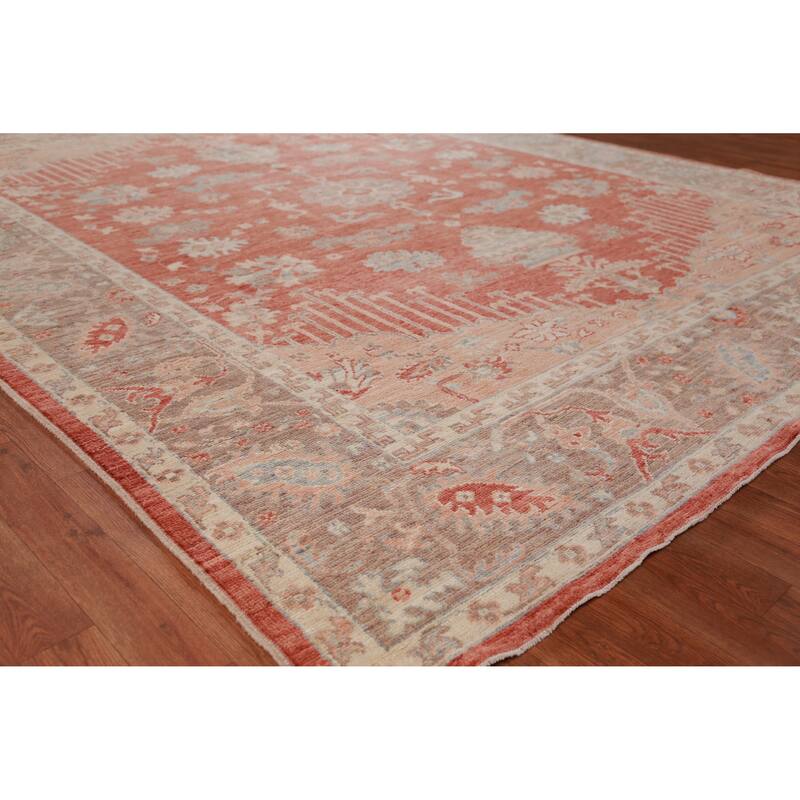 Hand Knotted Oriental 100% Wool Carpet Transitional Geometric Oranges & Rust Oushak Area Rug - 10' 2'' X 8' 4''