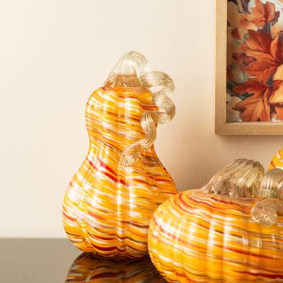 Glitzhome Fall Harvest Glass Pumpkin Gourd Set Halloween Table Decor Thanksgiving Centerpiece