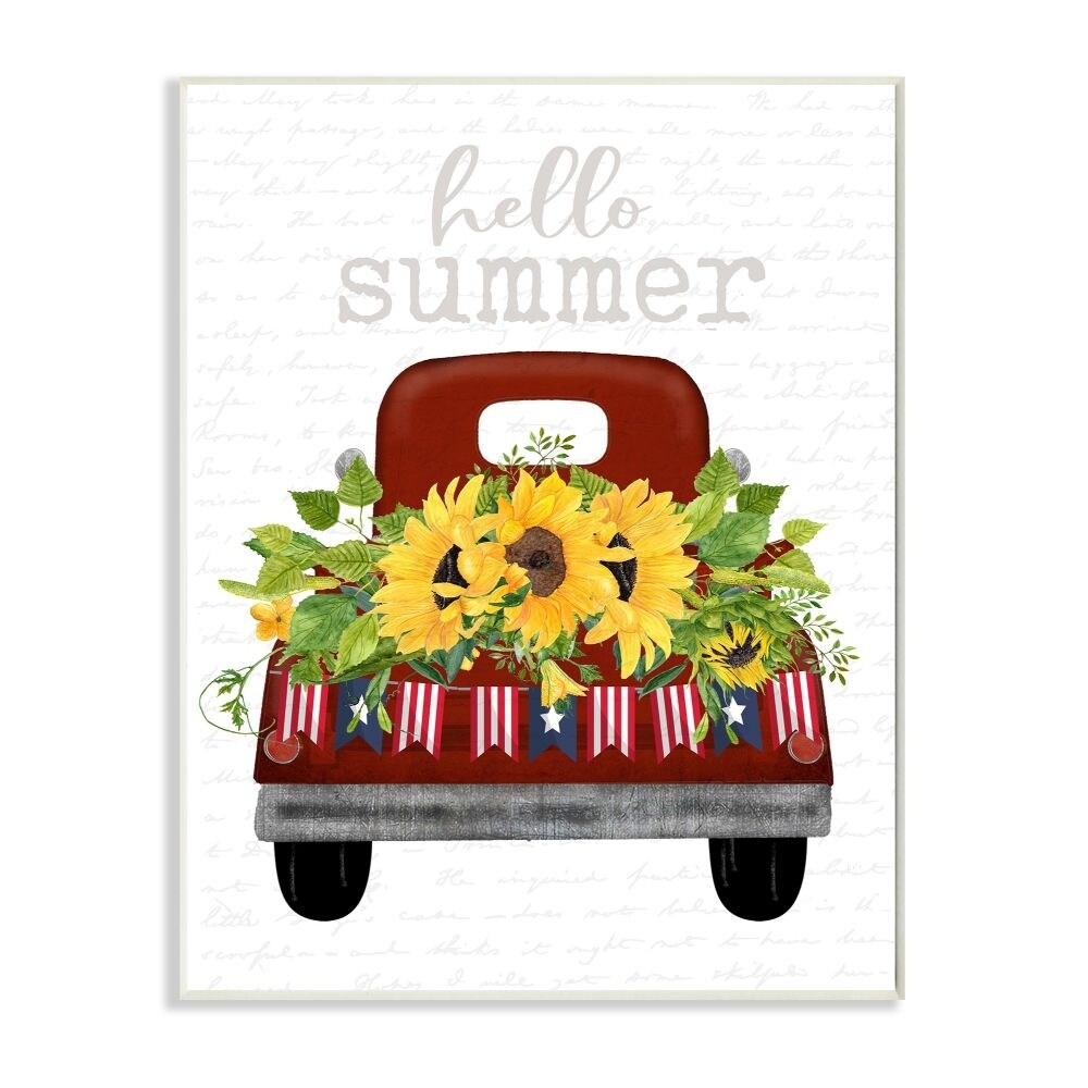 Stupell Industries Hello Summer Quote Sunflower Flower Patriotic Truck Wood Wall Art Overstock 31425004