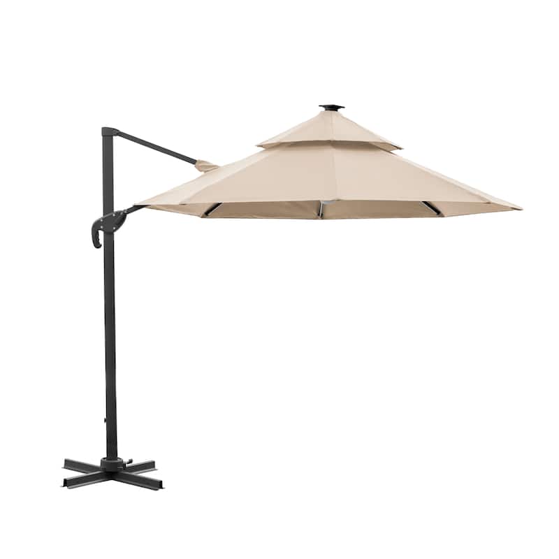 Furniture of America Spring II 10-foot LED Tube Lights Steel Cantilever Offset Tilt Roma Umbrella