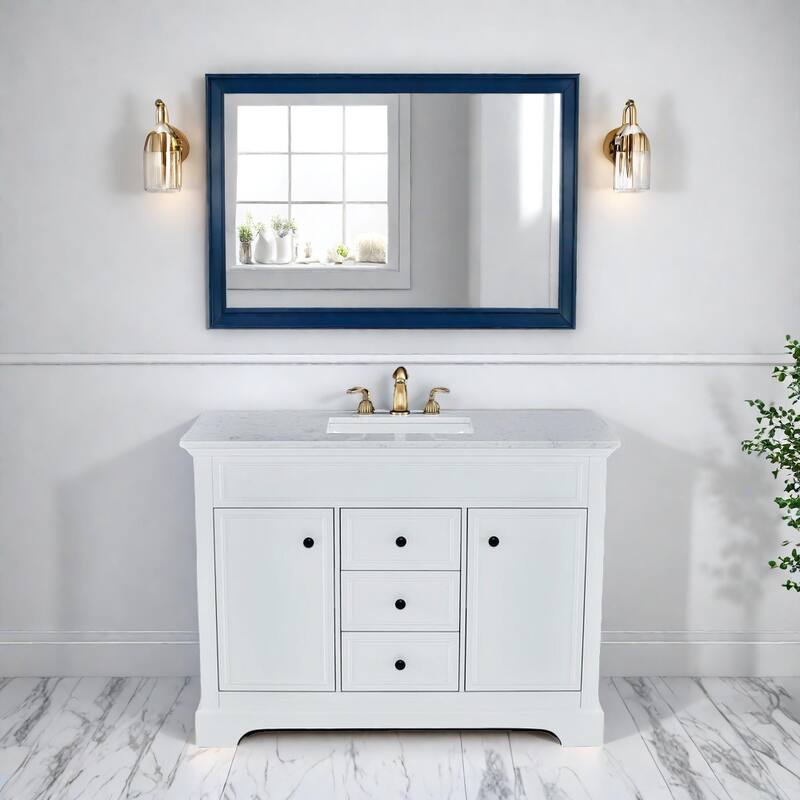 48 in. Freestanding White Bath Vanity with White Carrara Marble Top Assembled
