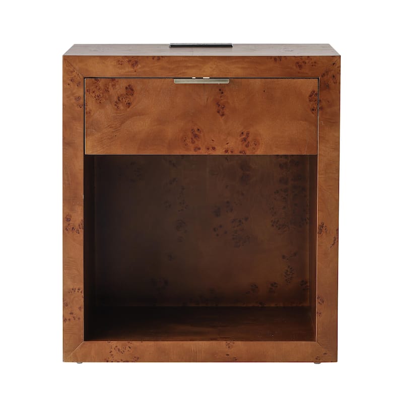 COZAYH Burl Finish Nightstand, Rustic Farmhouse Dresser, Vintage Accent Wood Storage Bedside Table, Fully Assembled