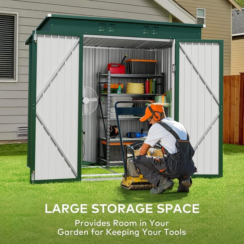 6ft x 4ft Outdoor Metal Storage Shed, Garden Tool House with Lockable Door