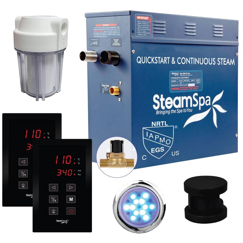SteamSpa Royal 6 KW QuickStart Acu-Steam Bath Generator Package with - Matte Black