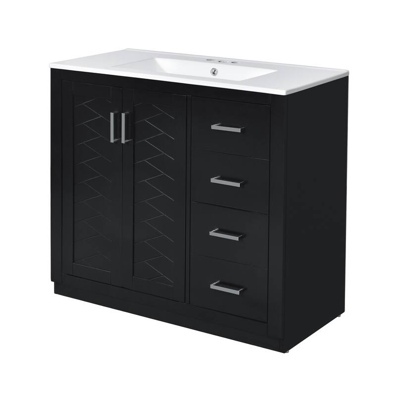 GDFStudio 36'' Bathroom Vanity with Ceramic Sink,Freestanding Vanity Set with 3 Drawers& Soft Closing Doors