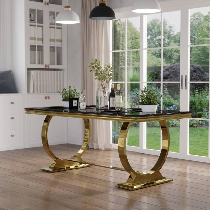 Luxurious Dining Room Table Set with Velvet Dining Chairs