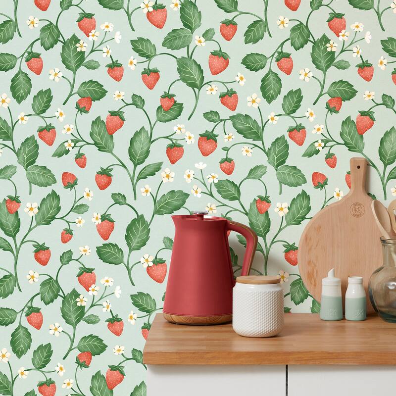 Fine Decor Maxine Seafoam Strawberry Fields Wallpaper - N/A