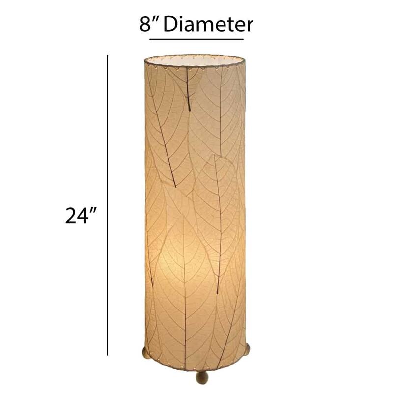 Handmade 24 Inch Cocoa Leaf Cylinder Table Lamp, Cocoa Leaves Shade, 8 x 8 x 24 in. - 8 x 8 x 24