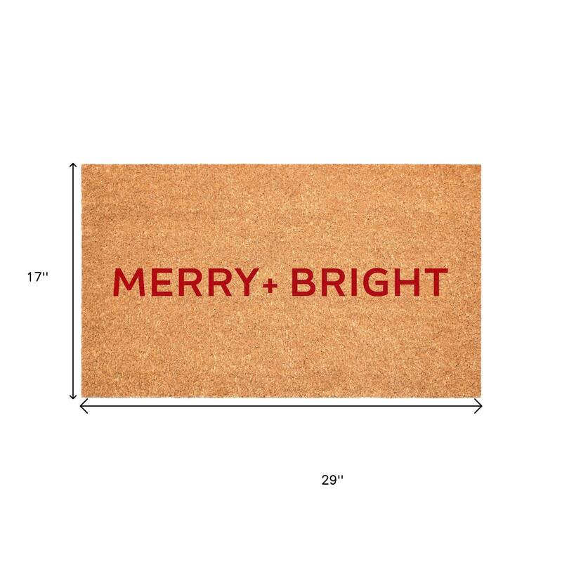 HomeRoots 17" X 29" Brown And Red Christmas Merry and Bright Outdoor Coir Door Mat - 17.00' X '29.00