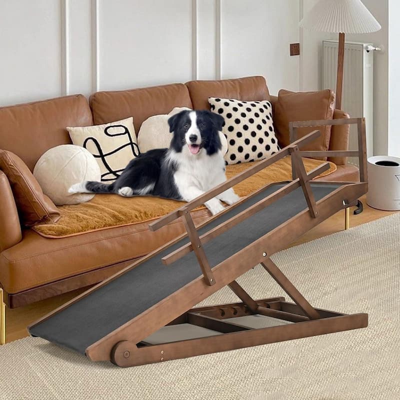 DoCred Folding Non-Slip Rubber Mat Wooden Dog Ramp For High Bed