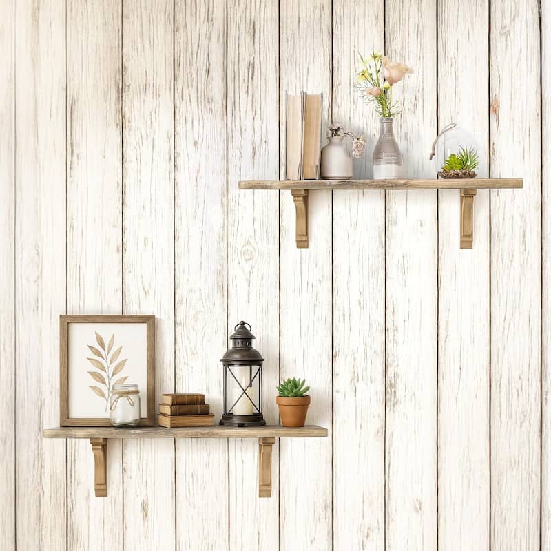 Natural Distressed Antique Wood Corbel Shelf Brackets (Set of 2)