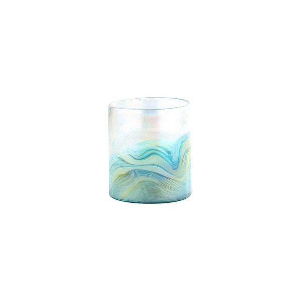6.5" Blue and Yellow Abstract Design Cylindrical Glass Vase - N/A