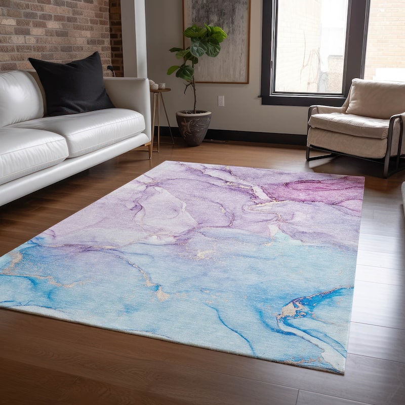 Machine Washable Indoor/ Outdoor Marble Chantille Rug - Purple - 2'6" x 3'10"