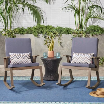 Champlain Outdoor Acacia Wood Rocking Chair with Water-Resistant Cushions (Set of 2) by Christopher Knight Home
