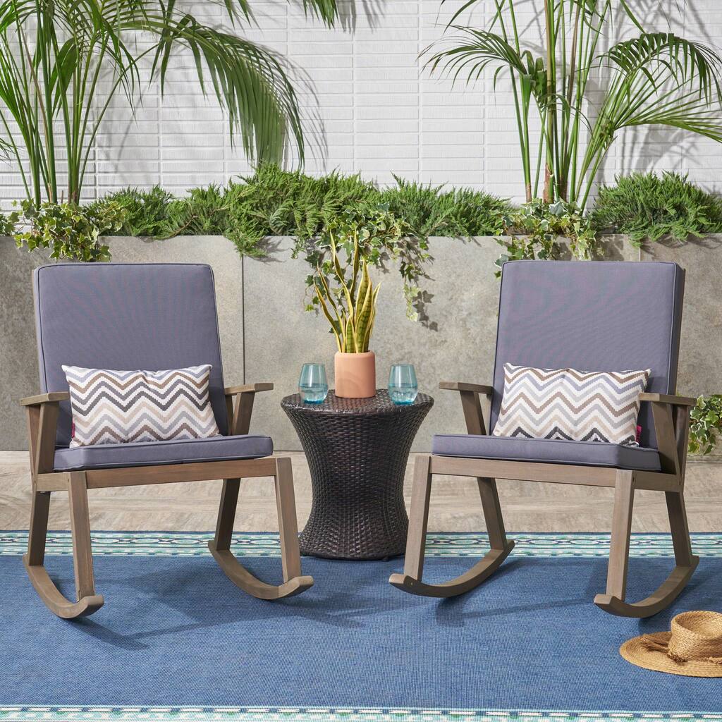 Champlain Outdoor Acacia Wood Rocking Chair with Water-Resistant Cushions (Set of 2) by Christopher Knight Home