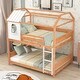 preview thumbnail 2 of 7, Pine Wood Full over Full Size House Bunk Bed with Full-Length Guardrail and Window and Little Shelf