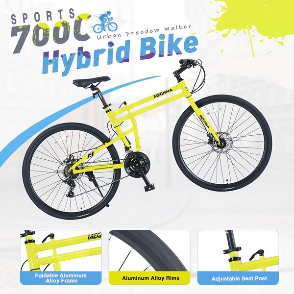 21 Speed Hybrid Bike Yellow Folding Bike City Bicycle Road Bike 700C with Double Disc Brake Adjustable Seat For Men Women s Bed Bath Beyond 41615688