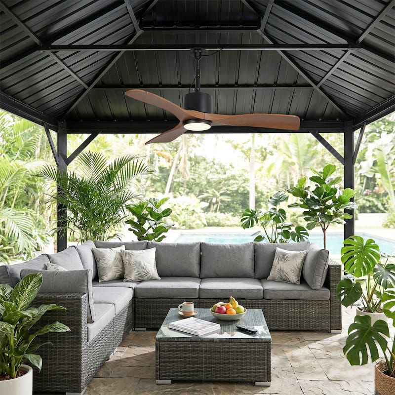 42" Walnut Waterproof Wet Rated Outdoor Gazebo Ceiling Fan with Light and Remote
