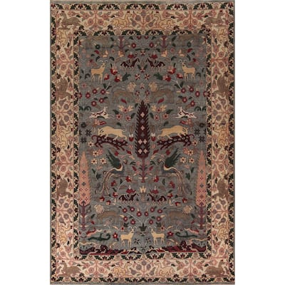 Hunting Animals Gray Ziegler Oriental Large Rug Handmade Wool Carpet - 9'8"x 13'10"