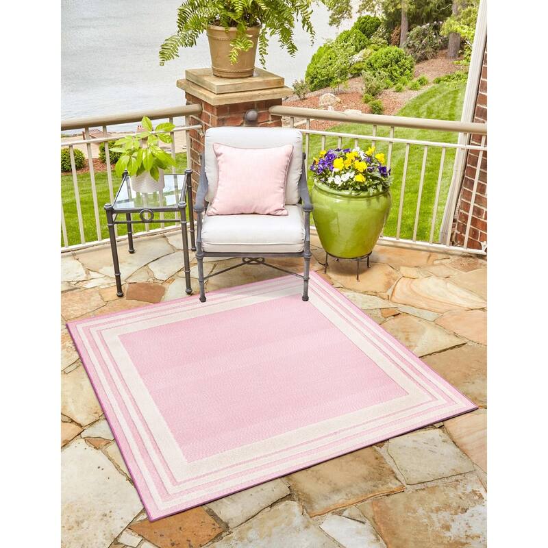 Outdoor Denver Collection Area Rug - Pink - 7'10" Square