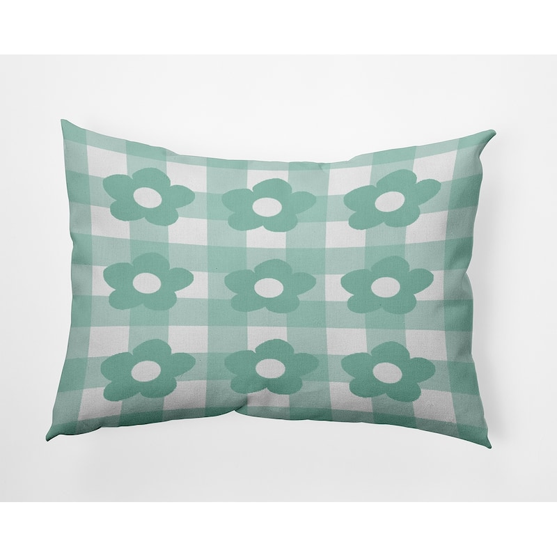 Flowers on Gingham Decorative Throw Pillow - Spring Green - 14" x 20"
