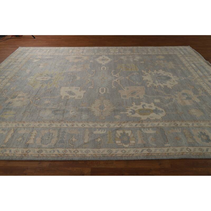 Hand Knotted Oriental 100% Wool Carpet Transitional All-Over Greys & Charcoal Oushak Area Rug - 11' 11'' X 9' 4''