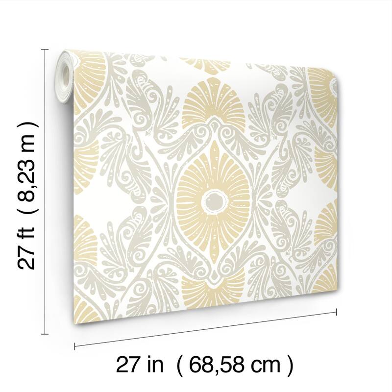 A-Street Prints Villa Light Yellow Embellished Ogee Wallpaper