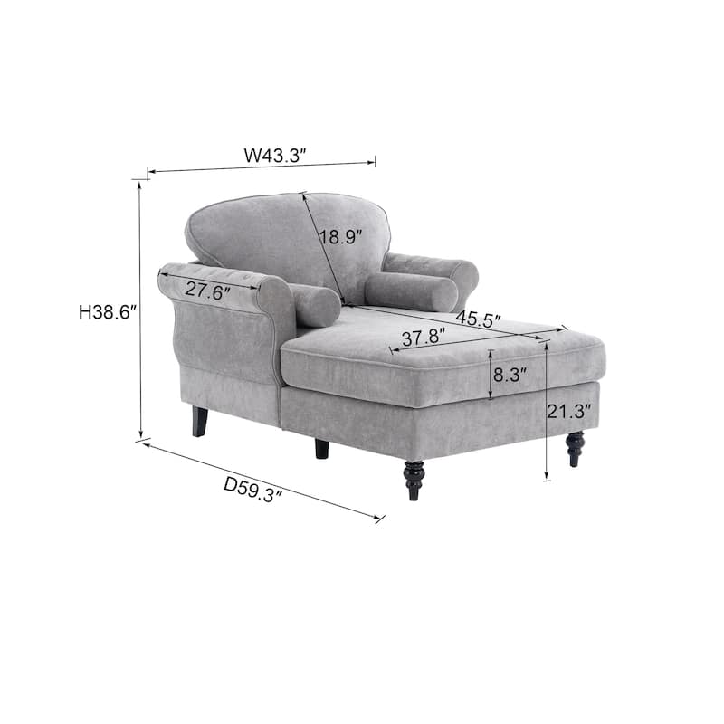 Anmytek Oversized Chenille Chaise Lounge Sofa Bed - Wide Seat Lazy Sleeper Reading Armchair