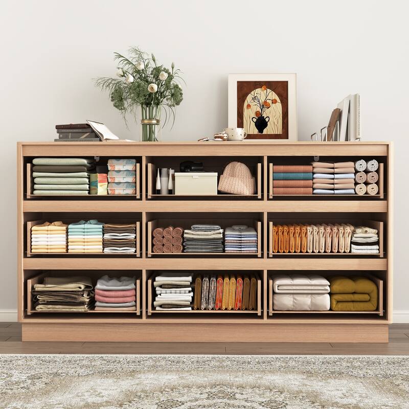 Large Floor Chest of Drawers 9 Drawer Dresser for Bedroom, Freestanding Storage Cabinet Side Table TV Stand