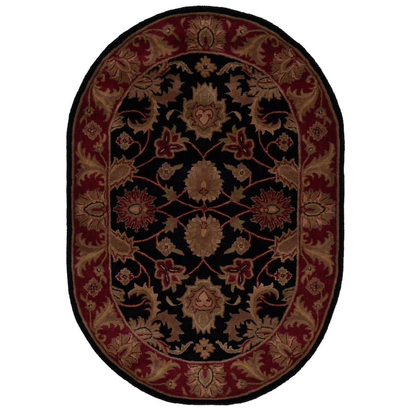 SAFAVIEH Handmade Classic Rukiye Traditional Oriental Wool Rug - 4'6" x 6'6" Oval - Black/Burgundy