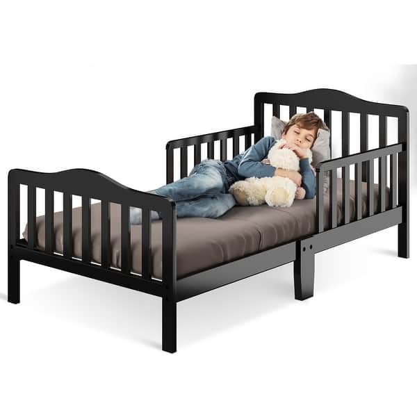 slide 2 of 9, Toddler Bed Classic Design Wood Bed Frame with Two Side Guardrails