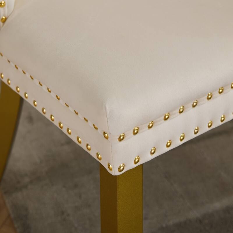 Nikki Collection Modern, Contemporary Velvet Upholstered Dining Chair with golden Wood Legs Nailhead Trim 2-Pcs Set
