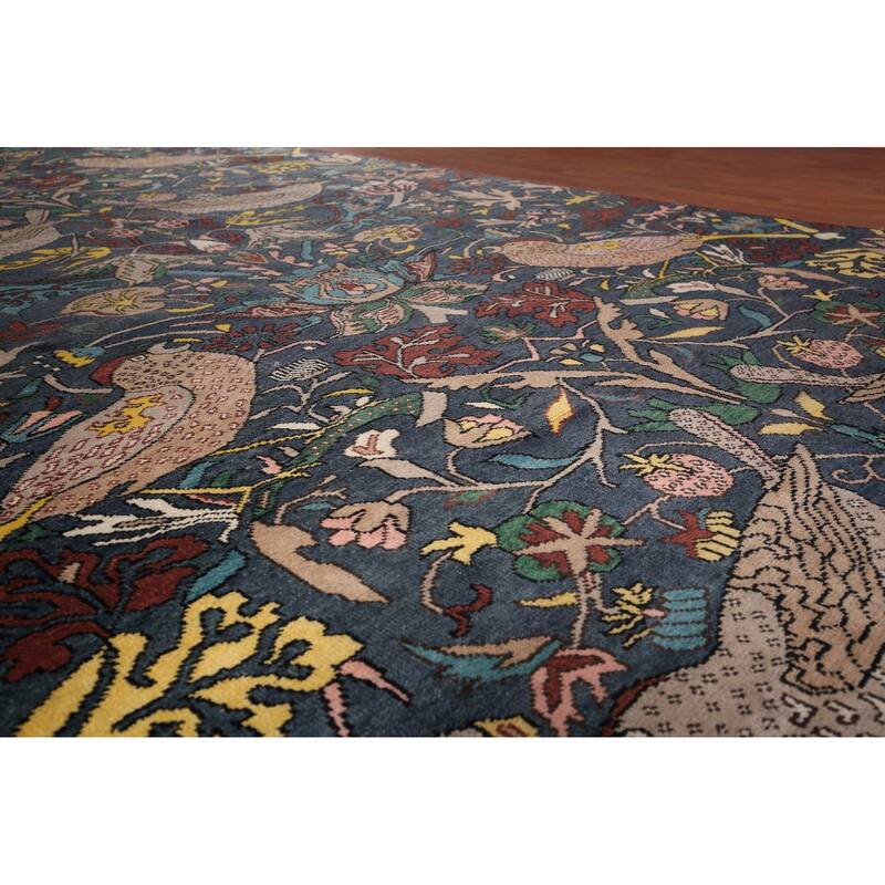Animals Design Blue Ziegler Large Area Rug Hand-Knotted Wool Carpet - 10'2"x 19'5"